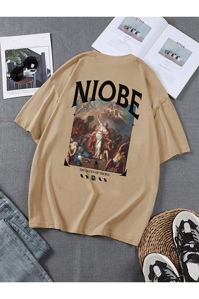 DEEPSENCE Ανδρικό μπλουζάκι Oversize Nıobe Back Print Sütlükbrown Χρώμα