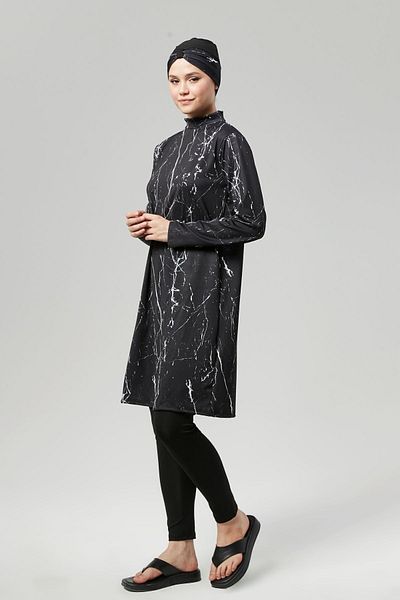 FİT1BEDEN Full Covered Water Repellent Fast Drying Hijab Swimsuit Suit Patterned Large Size