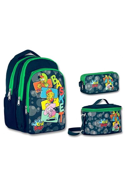 ÜMİT ÇANTA King Shakir Basket Printed Primary School Bag Set for Boy - Navy/Green