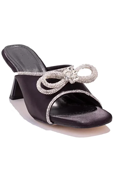 DAGOSTER Dza07-1125029 Black Satin Evening Dress Heeled Women's Slippers