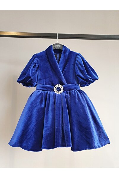 SCSTİL Kemer Toka Detaylı Saks Elbise