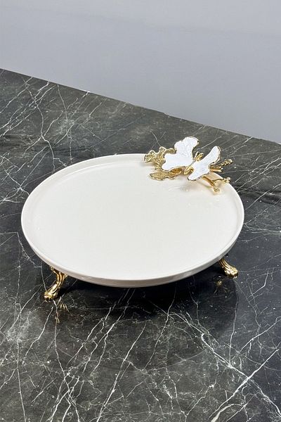 MAY HOME White Butterfly Sole Footed Porcelain Plate