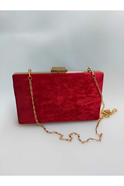 bsc Kırmızı Kadife Altın Kasalı Abiye Çanta