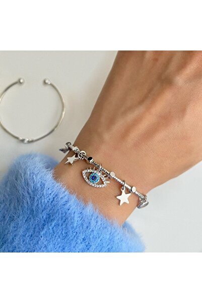 Okkostore Kadın Kirpikli Göz Detaylı Ayarlanabilir Kelepçe Bileklik