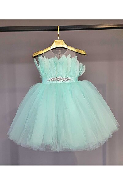 SCSTİL MİNT YEŞİLİ KARTAL TÜYLÜ ELBİSE