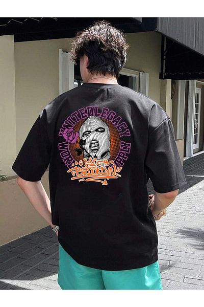 DEEPSENCE BROOKLYN Unisex Oversize Μαύρο T-shirt - Circle Back Print
