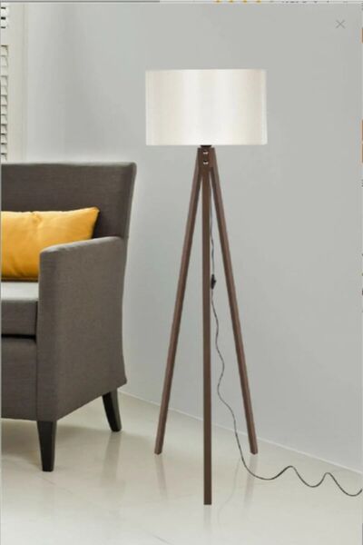 MODA35 Krem Şapka Kahve Ayak Ahşap Lambader LY518