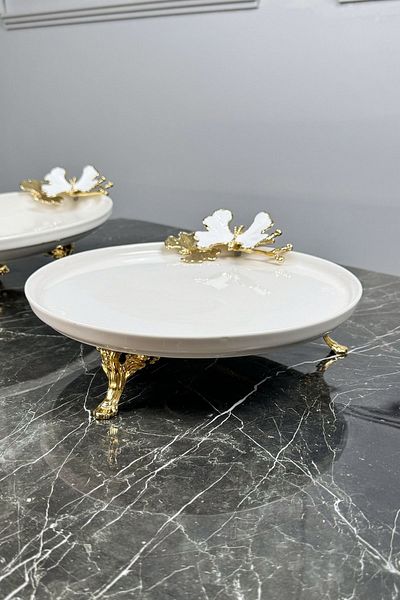 MAY HOME White Butterfly Sole Footed Porcelain Plate