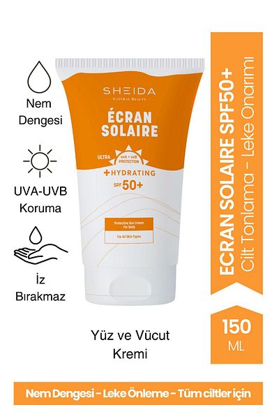 Sheida Spf 50EcranSolaire - Face and Body Sun Cream 150ml| Anti-blemish, Moisturizing and Sunscreen