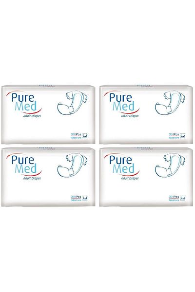 Puremed Textile Surface Adult Patient Diapers Medium Size 30 Pieces 4 Packs 120 Uses