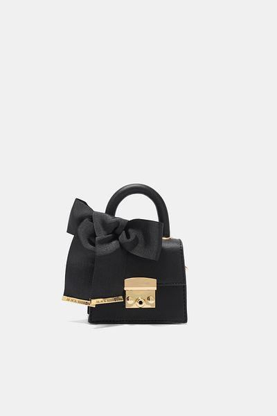 Black Ribbon Geantă Queen Mini neagră mică cu fermoar