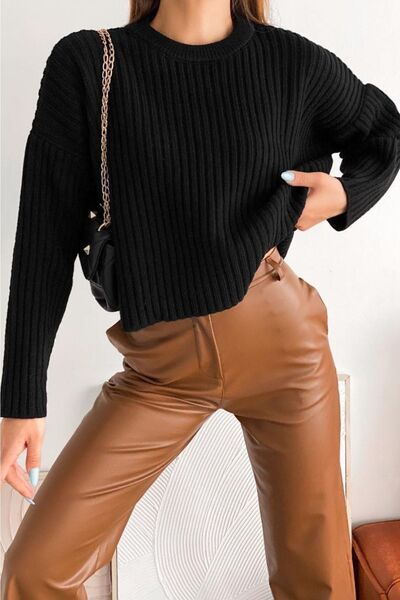 Jose Clothing Pulover Crop oversize cu dungi - Gât crew, mâneci raglan