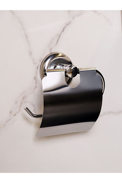 Alper Banyo Modern Toilet with Glossy Chrome Plated Round Design - Adhesive, Paper Holder Whether on the Wall
