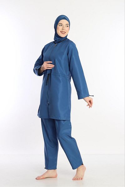 Leylim Lycra Zippered Parachute Hijab Swimsuit - 4 Pieces, Water Repellent, Quickly Dry Women's Headscarf