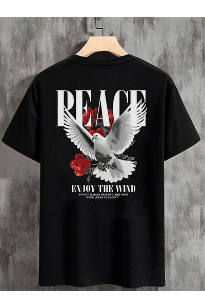 DEEPSENCE Μπλουζάκι PEACE Dove με μοτίβο Unisex Oversize Μαύρο