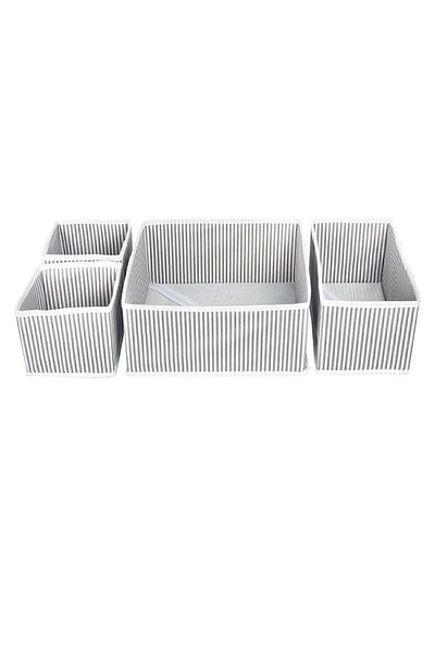 DEYHOME 4-Piece Drawer Organizer Set Gray Striped