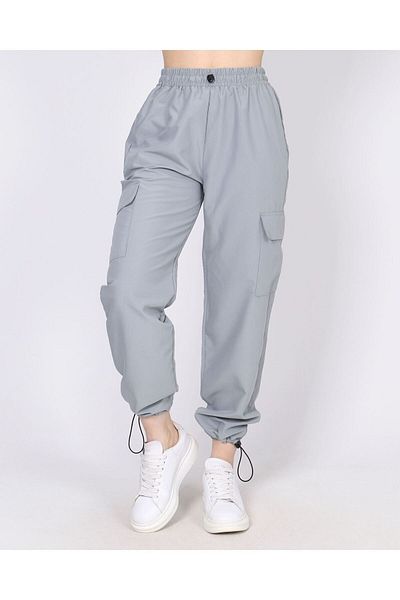 Lixera Gray Cargo Pocket Parachute Pants with High Waist Elastic Waist (Order Our Table)