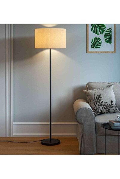 Modamonline Siyah Metal Lambader Krem Silindir Başlık 7335