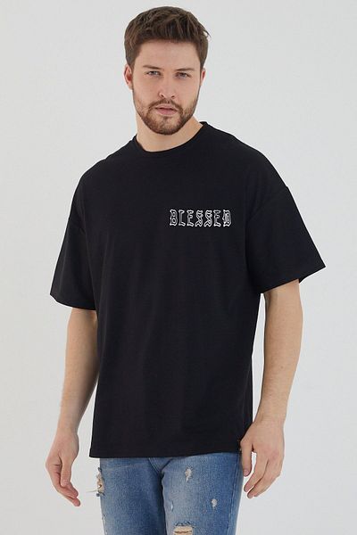 DEEPSENCE Ανδρικό μπλουζάκι από βαμβακερό ύφασμα Oversize Blased Back Print Μαύρο