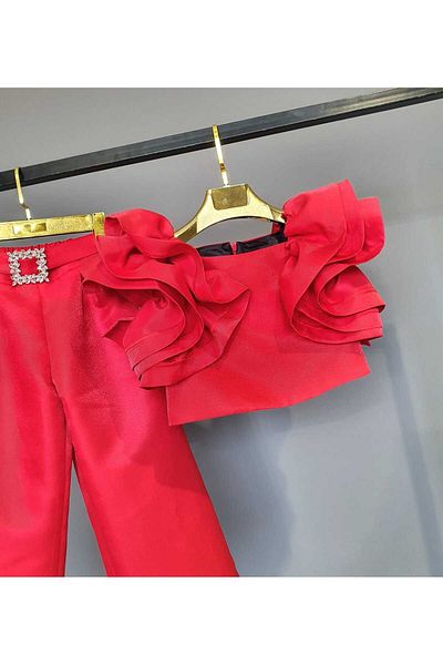 SCSTİL BLUZ PANT SET WITH RUFFLE SLEEVES