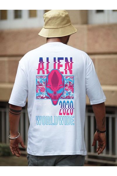 DEEPSENCE ALIEN Back Printed Unisex Oversize Λευκό T-shirt