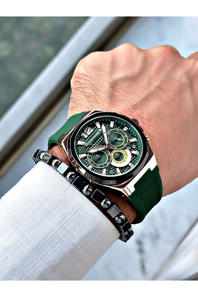 Reward Men's Green Silicone Wristwatch and Bracelet - Functional, Reward Feature