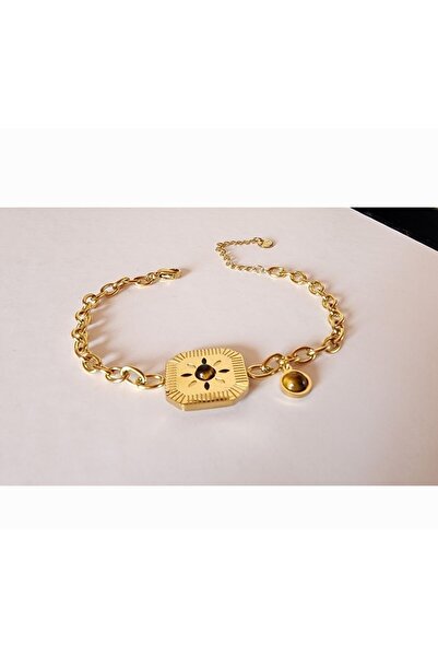 Anatolia Natural Stone Tiger Eye and Lucky Money Section Steel Bracelet