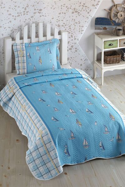 Örtüm Kotra Mavi Tek Kişilik Kapitone Yatak Örtüsü