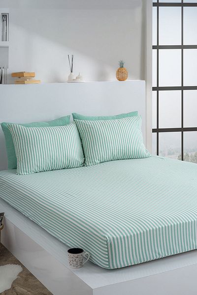 KetraHome |   Maljuna Bohemo |   Set de cearșafuri elastice cu dungi verzi