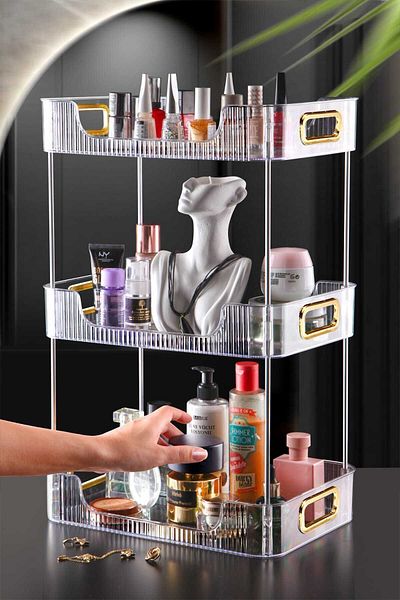 DEYHOME 3 Tier Makeup Cosmetic and Jewelry Organizer Multi-Purpose Organizer Shelf