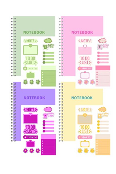 Panda Notebook - Set of 4 Lined Notebooks with Stickers - Unlined Notebook Set 120 Pages - Planner Notebook Set