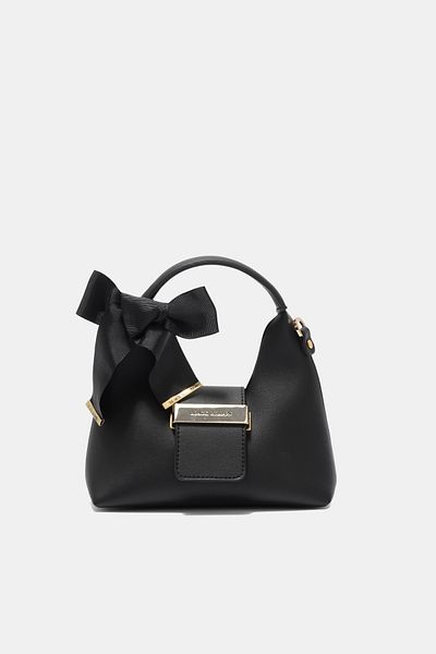 Black Ribbon Mini geantă cu curea cu detaliu accesoriu negru