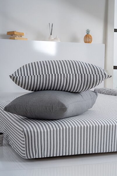 KetraHome |   Maljuna Bohemo |   Anthracite Striped Elastic Sheet Set