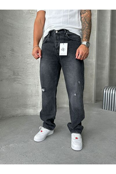 denim pasaport Σκισμένο μαύρο φαρδύ παντελόνι