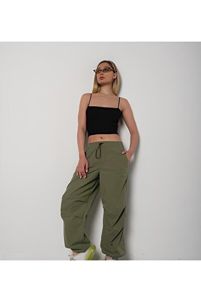 Lixera Штани з високою талією та еластичним поясом, хакі, парашутні (ЗАМОВЛЯЙ...