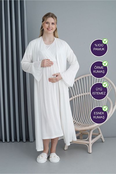 don point White Flounce Sleeve Double Breasted Pajama Set with Dressing Gown