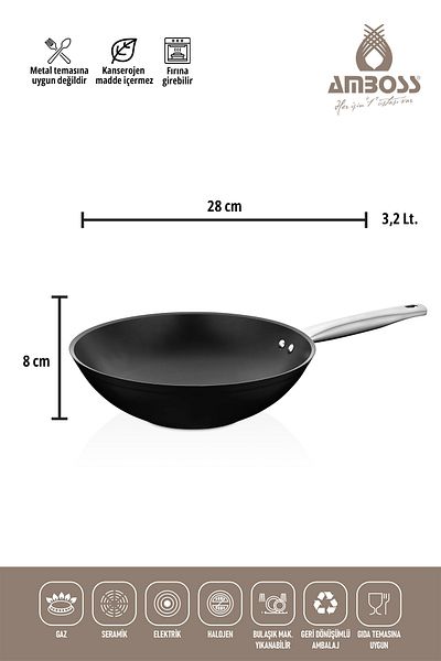 Amboss 28 Cm Titanium Coated Dark Granite Wok Pan - Fireproof Non-Stick
