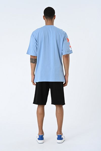 AMAZING CRASH Tricou unisex oversize cu imprimeu cu decolteu albastru