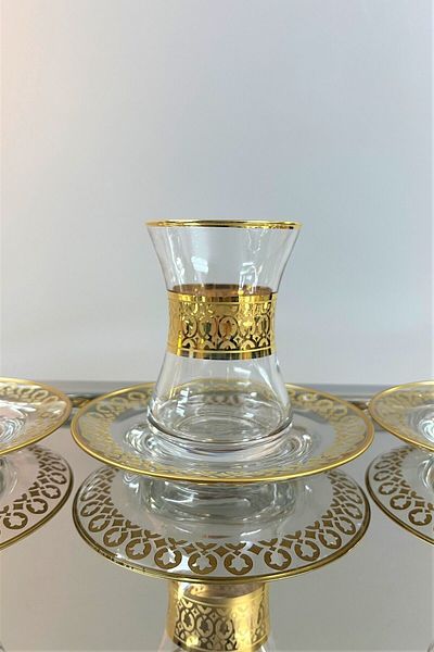 DECOSTYLE Gold Embroidered Tulip Decorated 12 Piece Tea Set