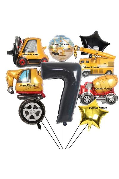 DÜVENCİ TİCARET Age Balloon Set - Construction Themed Engineering Vehicles
