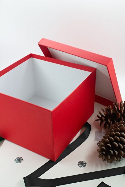 carton box Büyük Yılbaşı Hediye 27 X27 Cm Karton Kutu - 1049_gift - Büyük Siyah Kurdeleli Kırmızı Kutu