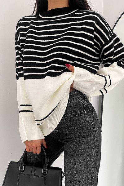 Jose Clothing Pulover de damă oversize cu dungi - decolteu, croială normală