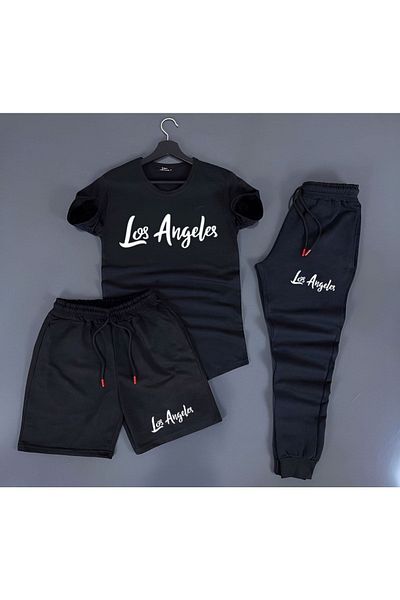 Rex Darius 3-Piece Unisex Oversize Combination Los Angeles Printed T-shirt, Shorts and Sweatpants Combination