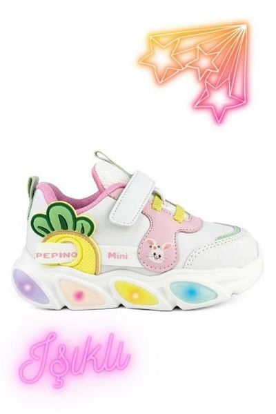 Cici Bebe Ayakkabı Pepino White Figured Lighted Sneaker Sports Shoes for Baby Girl
