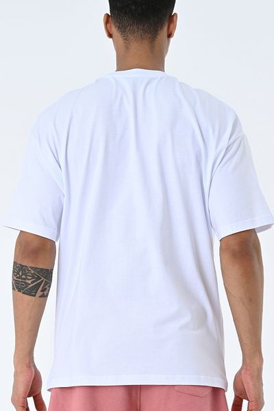 AMAZING CRASH Tricou alb unisex cu imprimeu oversize cu decolteu