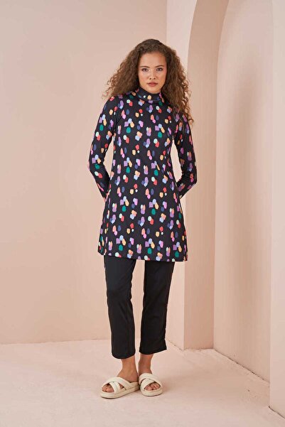 Mevra Σετ μαγιό με μοτίβο πουά της Μαλδίβης, μαύρο