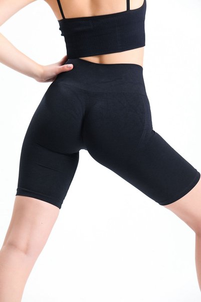 gymhams Gymhams Black Hip Gathered Push Up Hip Shaping Seamless Cycling Shorts