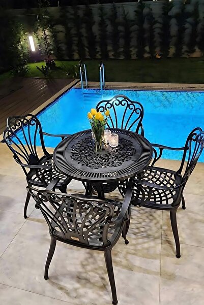 Ceritti Ferforje Görünümlü Masa Ve Sandalye, Dış Mekanda Kullanılabilir 4 Kiş...