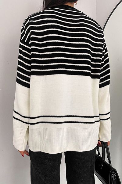 Jose Clothing Pulover de damă oversize cu dungi - decolteu, croială normală