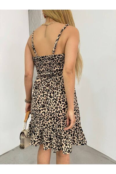 BİKELİFE Dámské letní šaty s leopardím vzorem - provazový popruh